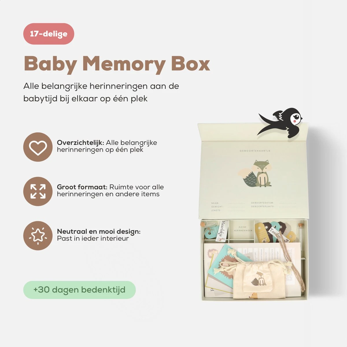 Ik Ben Zo Mooi Baby Memory Box Herinneringsdoos Een Prachtige Baby Geschenkset, Babyshower En Kraamcadeau - 18-delig - 30 X 20 X 9 Cm - Lichtgroen/zand 7 Ik Ben Zo Mooi Baby Memory Box Herinneringsdoos Een Prachtige Baby Geschenkset, Babyshower En Kraamcadeau - 18-delig - 30 X 20 X 9 Cm - Lichtgroen/zand - Afbeelding 7