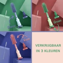 Baby Flessenborstel - Flessenreiniger - Flessenborstel Siliconen - Flesvoedingsaccessoires - BPA Vrij - Groen - 3 In 1 -Pasgeborenen En Jonge Kinderen 1200x1200 96