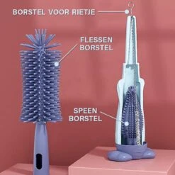 Baby Flessenborstel - Flessenreiniger - Flessenborstel Siliconen - Flesvoedingsaccessoires - BPA Vrij - Groen - 3 In 1 -Pasgeborenen En Jonge Kinderen 1200x1200 99