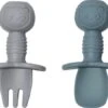 JU&MP Kinderbestek - Baby - 2 Baby Lepeltjes En Vorkjes - Baby Bestek - BPA-Vrij - Blauw Grijs