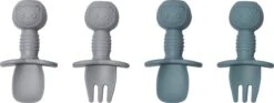 JU&MP Kinderbestek - Baby - 2 Baby Lepeltjes En Vorkjes - Baby Bestek - BPA-Vrij - Blauw Grijs