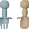JU&MP Kinderbestek - Baby - 2 Baby Lepeltjes En Vorkjes - Baby Bestek - BPA-Vrij - Lichtblauw Beige