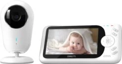 Orretti® V10 Babyfoon Met Camera - MEGA LCD Scherm - Nieuw Model - Terugspreekfunctie - Temperatuurbewaking - Slaapliedjes - Lange Afstand En Hoge Batterij Capaciteit - Wit