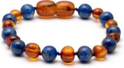 Barnsteen Armband Donkerblauw - Helpt Bij Doorkomende Tandjes - Baltisch Amber - Slaapkops