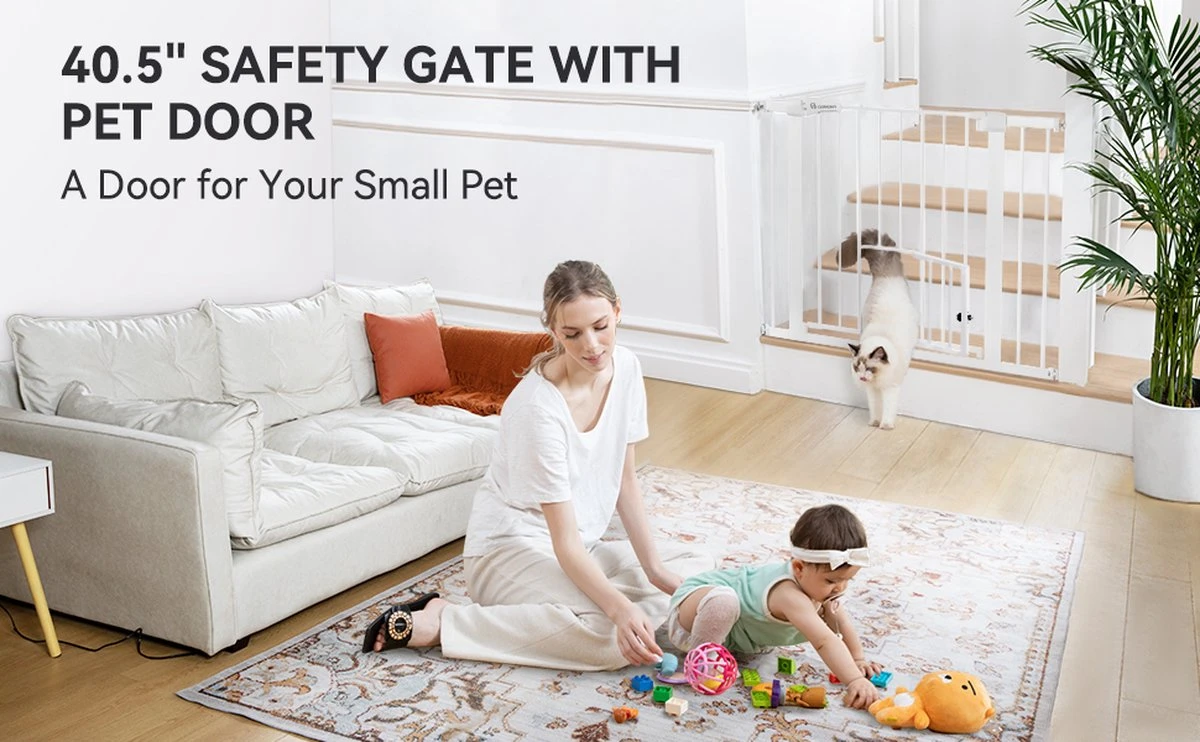 Merkloos Traphekje - Traphek Zonder Boren - 75-103cm Veiligheidshek Met Kattendeur - Veiligheidshekje -Hondenhek - Voor Baby's, Kinderen, Hond En Katten - Wit 2 Merkloos Traphekje - Traphek Zonder Boren - 75-103cm Veiligheidshek Met Kattendeur - Veiligheidshekje -Hondenhek - Voor Baby's, Kinderen, Hond En Katten - Wit - Afbeelding 2