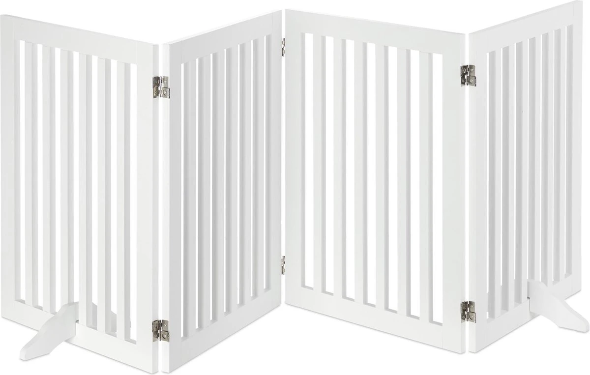 Relaxdays Kinderhekje Zonder Boren - Hondenhek Binnen - Haardhek - Wit - MDF - 70 Cm Hoog - 4 Panelen 1 Relaxdays Kinderhekje Zonder Boren - Hondenhek Binnen - Haardhek - Wit - MDF - 70 Cm Hoog - 4 Panelen