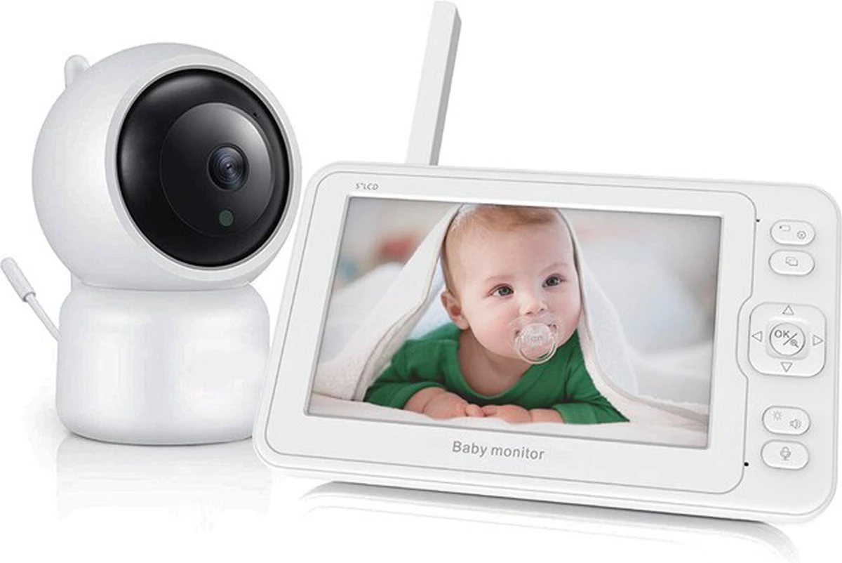 Achaté Babyfoon Met Camera - Baby Monitor Met 5 Inch Monitor - Video & Audio - Infrarood Nachtvisie - Terugspreekfunctie - Wit 1 Achaté Babyfoon Met Camera - Baby Monitor Met 5 Inch Monitor - Video & Audio - Infrarood Nachtvisie - Terugspreekfunctie - Wit