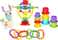 Playgro Sensoriche Ontdek Geschenkset - Kraamkado - Lama Knuffel - Kinderstoelspeeltje - 9 Bekers - 6 Ringen -Pasgeborenen En Jonge Kinderen 1200x841