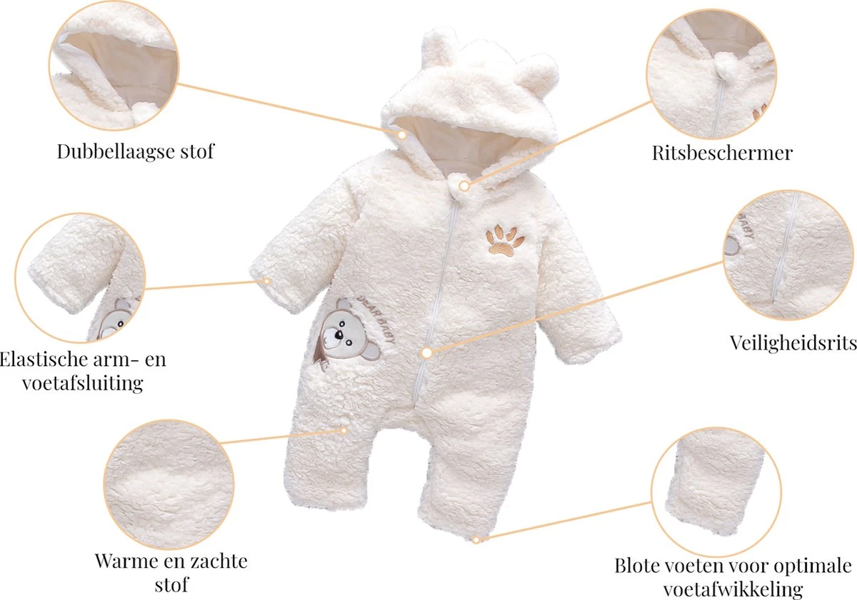 Budino Luxe Baby Pyjama Romper Onesie Dear Beer Dier - Wit - 3 Mnd 4 Budino Luxe Baby Pyjama Romper Onesie Dear Beer Dier - Wit - 3 Mnd - Afbeelding 4