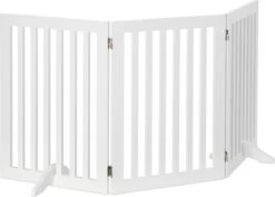 Relaxdays Kinderhekje Zonder Boren - Hondenhek Binnen - Haardhek - Wit - MDF - 70 Cm Hoog - 3 Panelen