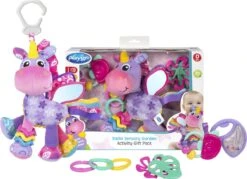 Playgro Geschenkset Stella Eenhoorn - Kraamcadeau - Kadoset - Hangspeeltjes - 3 Bijtpseeltjes - 3 Geschakelde Ringen