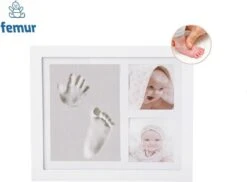 Femur® - Kraamcadeau - Fotolijst Met Handafdruk – Fotolijst Met Voetafdruk – Baby Fotolijstje – Babyshower – Geboorte Van Een Kind – Baby Kleiafdruk – Cadeau Voor Een Baby