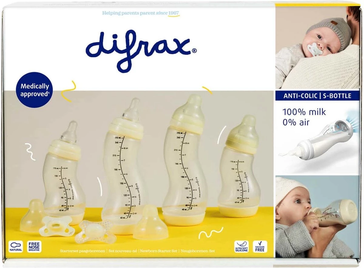 Difrax Newborn Babystartpakket Met 4 Babyflessen & 2 Soorten Fopspenen 3 Difrax Newborn Babystartpakket Met 4 Babyflessen & 2 Soorten Fopspenen - Afbeelding 3
