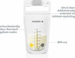 Medela Moedermelk Bewaarzakjes Moedermelkbewaarzakjes Medela Zakjes - Gemakkelijke Etiketteren - 180 Ml - 50 Stuks -Pasgeborenen En Jonge Kinderen 1200x932