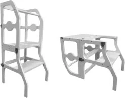 Merkloos Houten Leertoren / Keukenhulp - Inklapbaar Tot Tafel En Stoel - Wit V.a. 1 Jaar