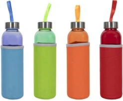 Glazen Fles - To Go - Inclusief Hoes - 500 ML - 4 Stuks -Pasgeborenen En Jonge Kinderen 1200x987