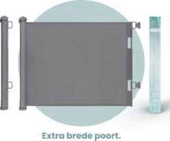 Luxe Oprolbaar Traphekje Grijs - Kinderhekje Voor Baby - Hondenhek - Veiligheidshek - Huisdieren - Oprolbaar Deurhekje - 86x150 Cm