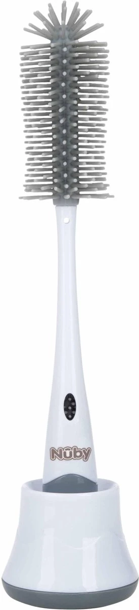 Nuby - Silicone Flessenborstel Met Houder - Grijs 1 Nuby - Silicone Flessenborstel Met Houder - Grijs