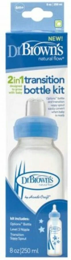 Dr. Brown's Transitiefles - 250 Ml - Smalle Halsfles - Blauw -Pasgeborenen En Jonge Kinderen 331x1200
