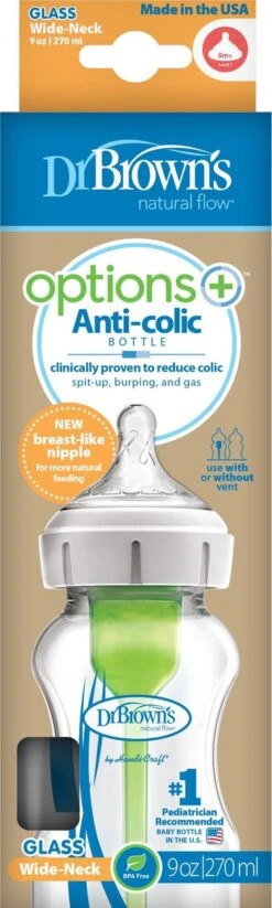 Dr. Brown's Options+ Anti-colic Botle Babyfles - Brede Halsfles Glas 270 Ml -Pasgeborenen En Jonge Kinderen 360x1200