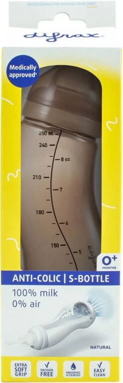 Difrax - S-Fles Natural - Babyfles Caramel - 0+ Maanden - 250ml -Pasgeborenen En Jonge Kinderen 385x1200