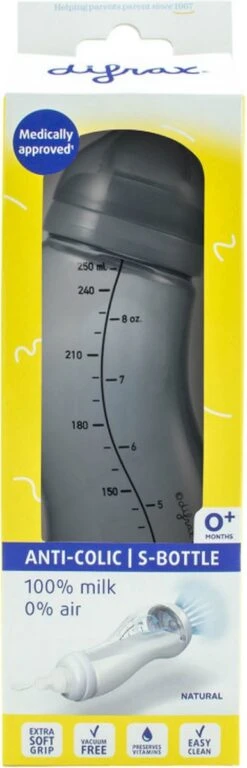 Difrax - S-Fles Natural - Babyfles Stone - 0+ Maanden - 250ml -Pasgeborenen En Jonge Kinderen 386x1200