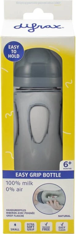 Difrax Handgreep Babyfles 240 Ml Natural - Anti-Colic - Stone|Grijs -Pasgeborenen En Jonge Kinderen 390x1200