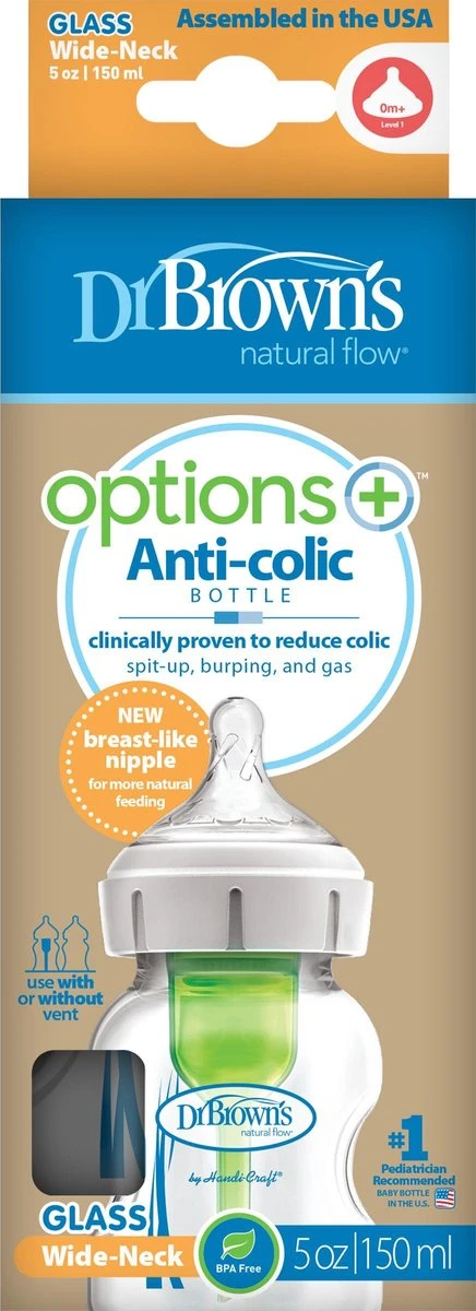 Dr. Brown's Options+ Anti-colic Bottle Brede Hals Fles - Glas - 150 Ml 5 Dr. Brown's Options+ Anti-colic Bottle Brede Hals Fles - Glas - 150 Ml - Afbeelding 5