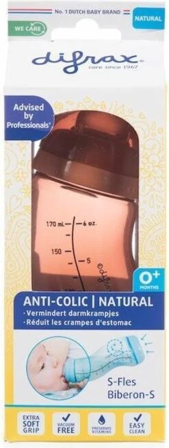 Difrax Anti-Colic S-Babyfles Natural - 170 Ml - Brick/Roodbruin -Pasgeborenen En Jonge Kinderen 453x1200