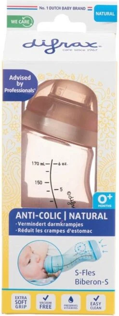 Difrax Anti-Colic S-Babyfles Natural - 170 Ml - Blossom/Roze -Pasgeborenen En Jonge Kinderen 454x1200