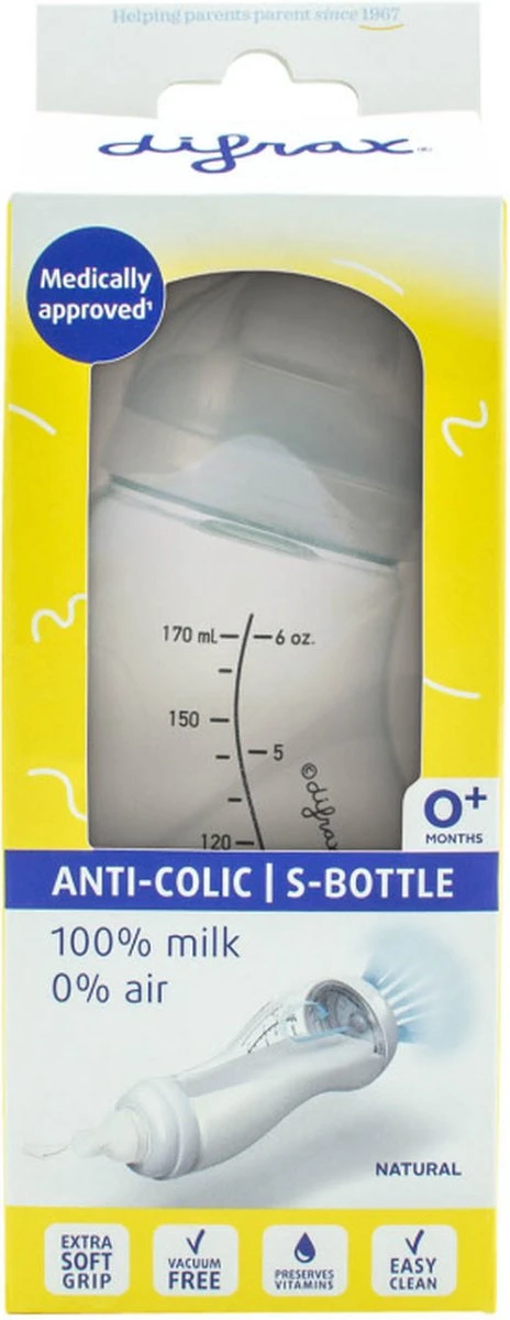Difrax - S-Fles Natural - Babyfles Blauw- 0+ Maanden - 170ml 3 Difrax - S-Fles Natural - Babyfles Blauw- 0+ Maanden - 170ml - Afbeelding 3