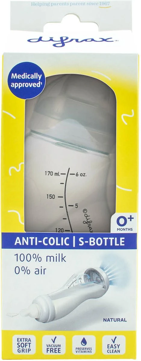 Difrax - S-Fles Natural - Babyfles Blauw- 0+ Maanden - 170ml 2 Difrax - S-Fles Natural - Babyfles Blauw- 0+ Maanden - 170ml - Afbeelding 2