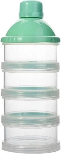 Merkloos Melkpoeder Doseerdoosje - BPA Vrij - Groen - 4 Lagen -Melkpoeder Toren - Babypoeder Bewaarbakje - Reisbox - Dispenser - Poedertoren
