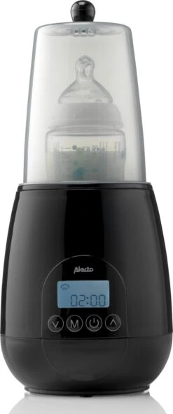 Alecto BW700BK - Snelle Digitale Flessenwarmer 500W Voor Opwarmen, Steriliseren En Ontdooien - Inclusief Stoomkap - Bediening Via Display - Zwart