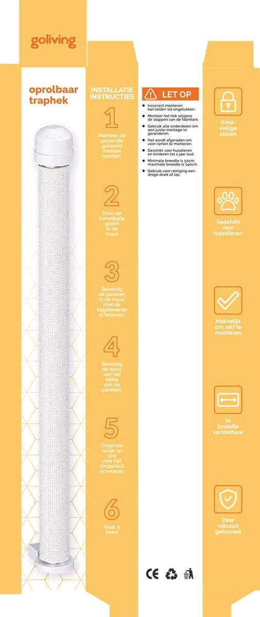 Goliving Oprolbaar Traphekje – Veiligheidshekje – Stevig Mesh – Voor Baby’s En Honden – Duurzaam Materiaal 8 Goliving Oprolbaar Traphekje – Veiligheidshekje – Stevig Mesh – Voor Baby’s En Honden – Duurzaam Materiaal - Afbeelding 8