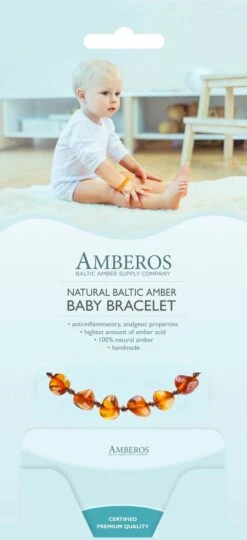 Amberos Barnsteen Babyarmband - Amber - Baby - Pijnstillende Werking Voor Doorkomende Tandjes - Babyarmbandje - Enkelbandje - Natuurlijke Baltische Barnsteen - Ambersteen - Kraamcadeau - Baby Cadeau - 13/14 Cm - Cognac -Pasgeborenen En Jonge Kinderen 549x1200