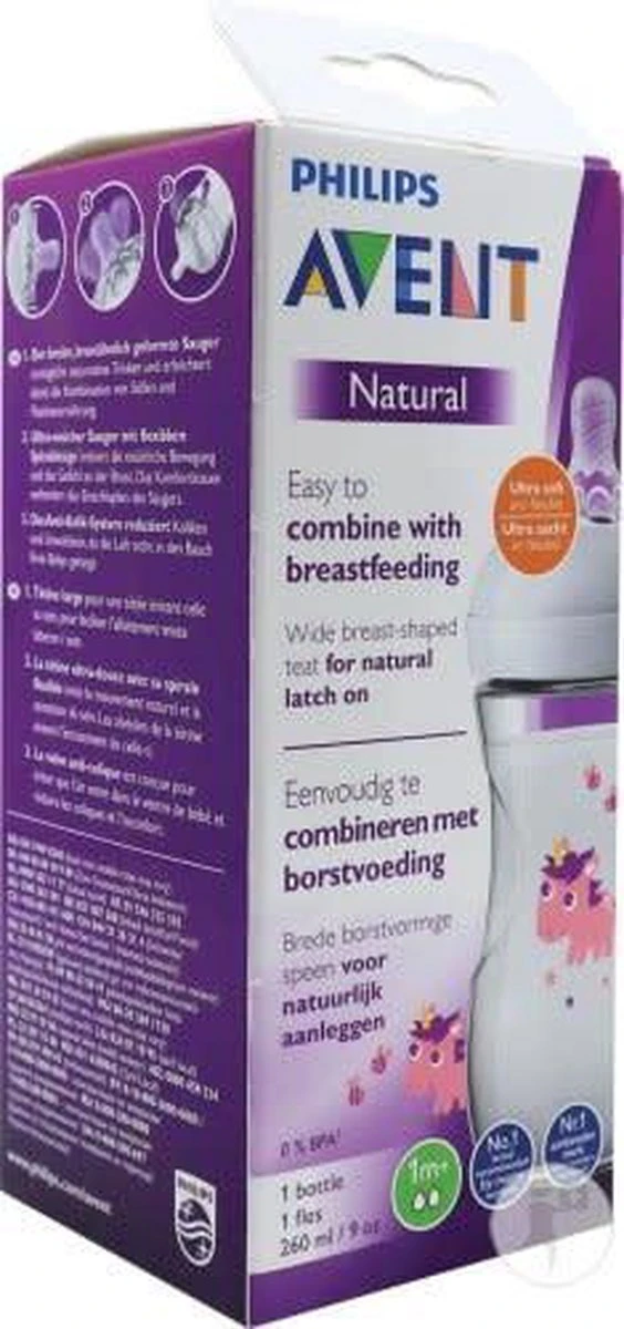 Philips Avent Natural Babyfles - SCF070/25 Babyfles (1m+) Voor Langzame Toevoer - 1x. 2 Philips Avent Natural Babyfles - SCF070/25 Babyfles (1m+) Voor Langzame Toevoer - 1x. - Afbeelding 2