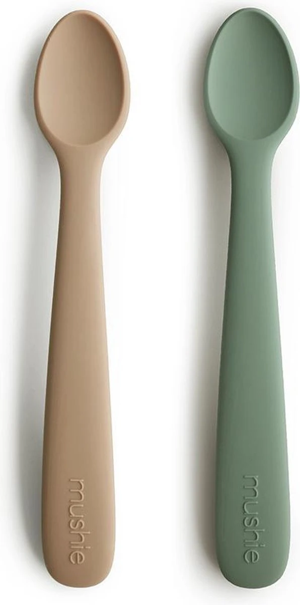 Siliconen Babylepel - Mushie - BPA Vrij - Set 2 - Tijm & Naturel Beige 1 Siliconen Babylepel - Mushie - BPA Vrij - Set 2 - Tijm & Naturel Beige
