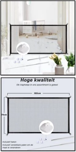 Traphekje - Traphekje Dieren - Kinderhekje - Veiligheidshekje Voor Baby - Zwart - 180 X 54 CM