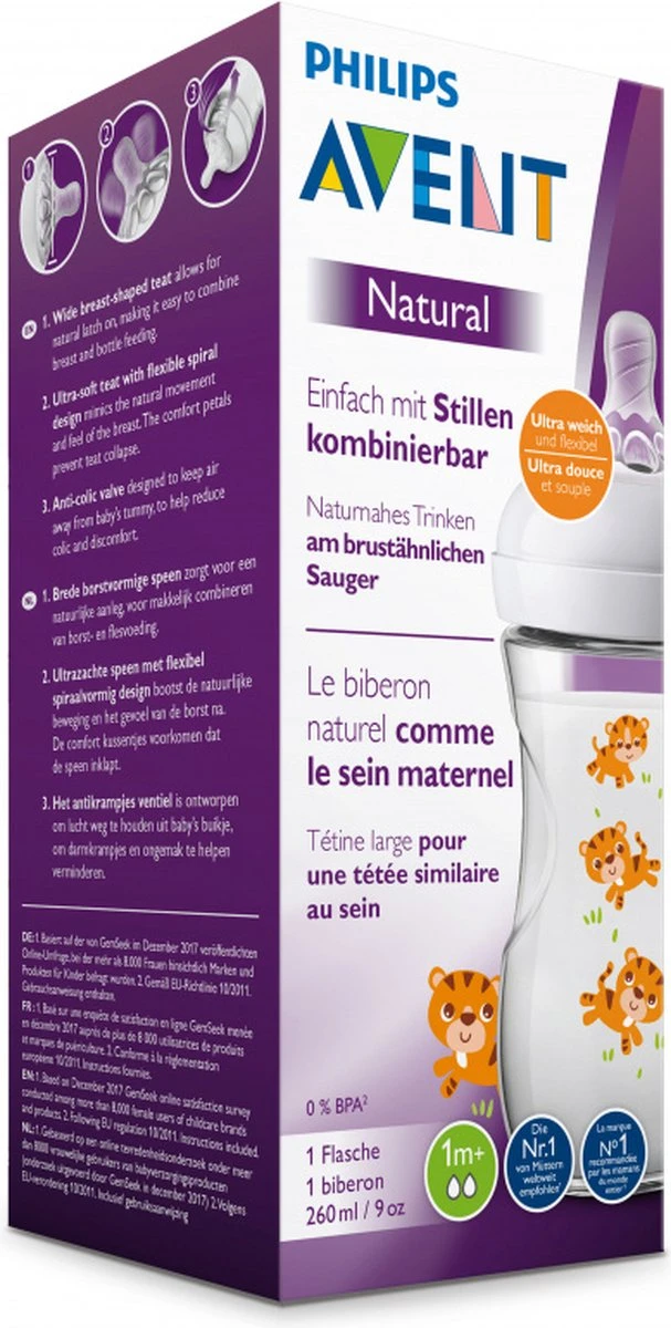 Philips Avent Natural Babyfles - SCF070/20 Babyfles (1m+) Voor Langzame Toevoer - 1x 4 Philips Avent Natural Babyfles - SCF070/20 Babyfles (1m+) Voor Langzame Toevoer - 1x - Afbeelding 4