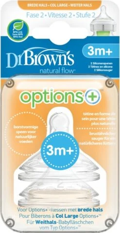 Dr. Brown's Options+ Anti-colic Fles Speen Fase 2 Brede Halsfles (2 St) -Pasgeborenen En Jonge Kinderen 619x1200 1