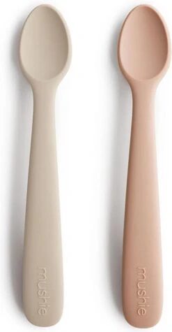 Siliconen Babylepel - Mushie - BPA Vrij - Set 2 - Zand & Blush Roze