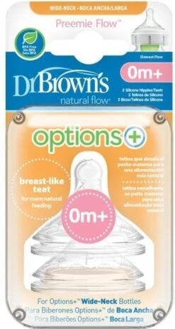 Dr. Brown's Options+ Anti-colic Speen Prematuur - Voor Brede Halsfles - 2 Stuks -Pasgeborenen En Jonge Kinderen 640x1200