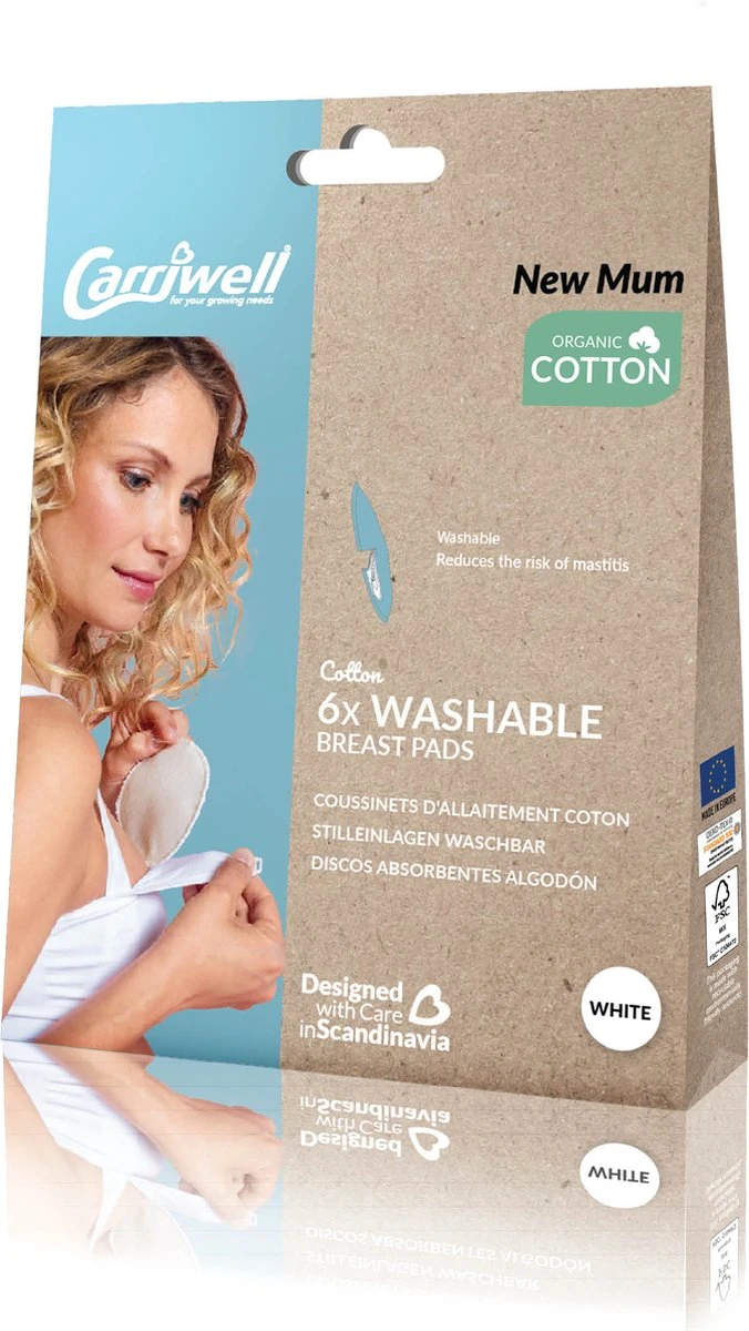 Carriwell Carriwel Zoogcompressen - Biokatoen - Wasbaar – Wit – 6 Stuks Met Wasnet 1 Carriwell Carriwel Zoogcompressen - Biokatoen - Wasbaar – Wit – 6 Stuks Met Wasnet