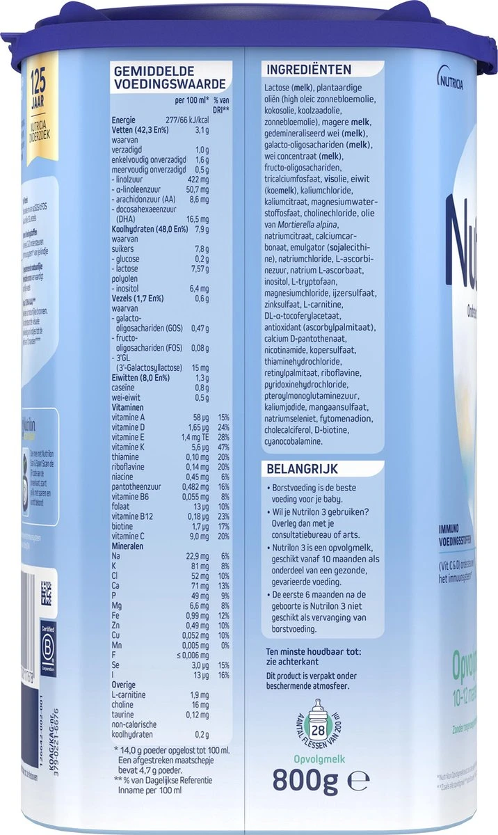 Nutrilon 3 Opvolgmelk – Flesvoeding Vanaf 10 Maanden – 800g 9 Nutrilon 3 Opvolgmelk – Flesvoeding Vanaf 10 Maanden – 800g - Afbeelding 9
