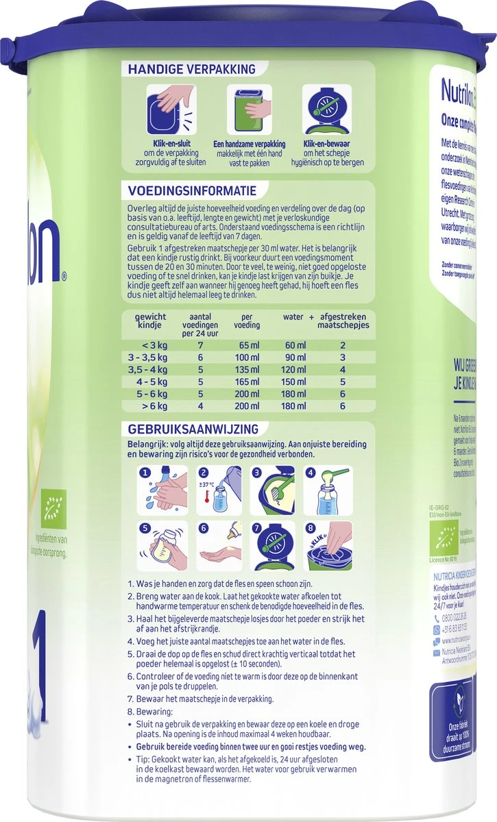 Nutrilon Bio 1 - Volledige Zuigelingenvoeding 0-6 Maanden - 800g - IE-ORG-02 6 Nutrilon Bio 1 - Volledige Zuigelingenvoeding 0-6 Maanden - 800g - IE-ORG-02 - Afbeelding 6