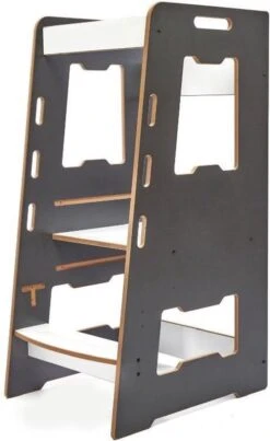 Minera ® - Antraciet Learning Tower - Keukentoren - Keukenhulp - Leertoren Montessori - Opstapje - Antislip Opstapje - Kindertrap - Leertoren Peuters - Leer Toren - Learning Tower - 0-6 Jaar