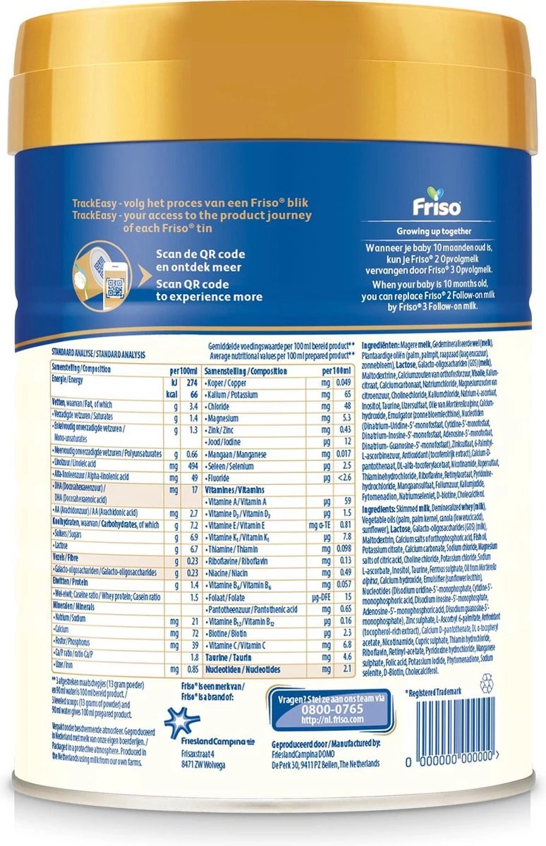 Friso 2 Babyvoeding - Opvolgmelk - 6 Tot 10 Maanden - 800g - Blik 4 Friso 2 Babyvoeding - Opvolgmelk - 6 Tot 10 Maanden - 800g - Blik - Afbeelding 4