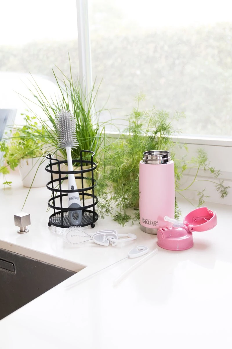 Nuby - Silicone Flessenborstel Met Houder - Grijs 4 Nuby - Silicone Flessenborstel Met Houder - Grijs - Afbeelding 4