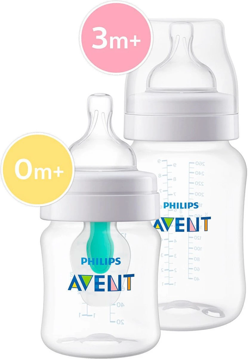 Philips Avent SCD809/01 Anti-Colic Combi Babyfles (125ml) + (260ml) Met AirFree Ventiel 1 Philips Avent SCD809/01 Anti-Colic Combi Babyfles (125ml) + (260ml) Met AirFree Ventiel